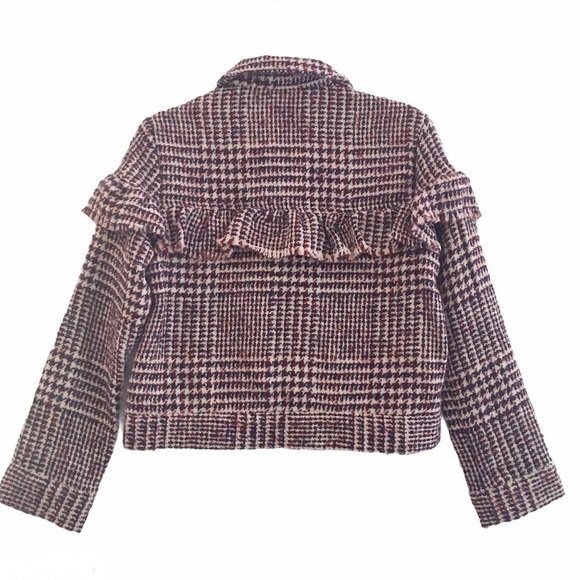 JACK BY BB DAKOTA Plaid Ruffled Cropped Wool Blend Jacket Size XS - Picture 5 of 14
